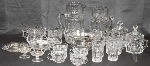 19 ASSEMBLED HEISEY GREEK KEY PATTERN GLASS