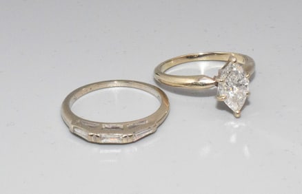 14K MARQUISE CUT DIAMOND WEDDING RING SET