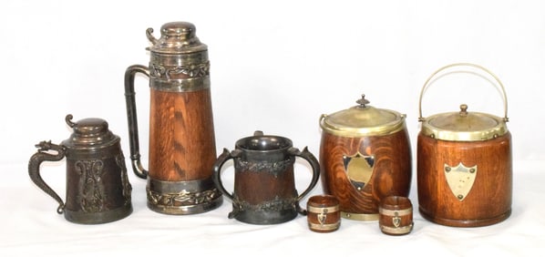 ASSEMBLED ST. LOUIS STEINS & ENGLISH BISUIT JARS