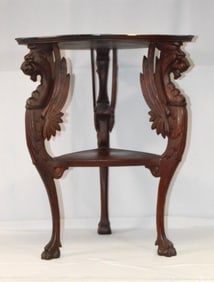 CARVED WOODEN TABLE WITH DRAGON RELIEF DETAILS
