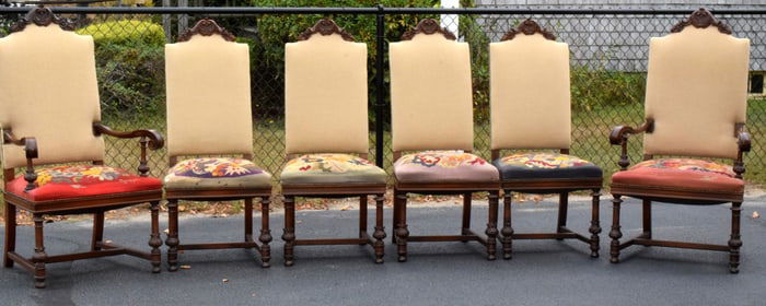 SET 6 WILLIAM & MARY STYLE NEEDLEWORK SEAT CHAIRS