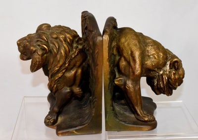 RARE BRADLEY & HUBBARD LION AND TIGER BOOKENDS