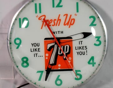 FRESH UP 7up CLOCK ADVERTISING LIGHTED CLOCK