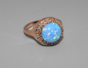14K ROSE & WHITE GOLD OPAL DIAMOND RING