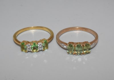 (2) 9K & STERLING TSAVORITE DIAMOND RINGS