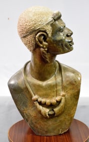 AFRICAN CARVED MARBLE BUST OF MAN