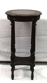 CARVED ROUND OAK TABORET STAND