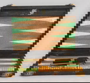 BACKGAMMON MARBLED GREEN & BUTTERSCOTCH & CASE