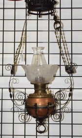 19TH C VICTORIAN HANGING OIL LAMP