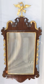 FEDERAL PERIOD MAHOGANY LOOKING GLASS WITH FINIAL