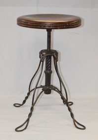 TONK WROUGHT IRON & WOOD PIANO STOOL