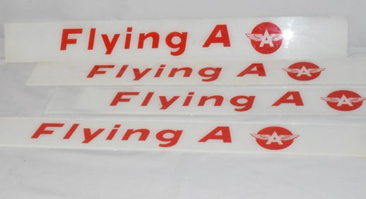(4) GAS PUMP GLASS PANEL INSERT HEADED SIGNES.