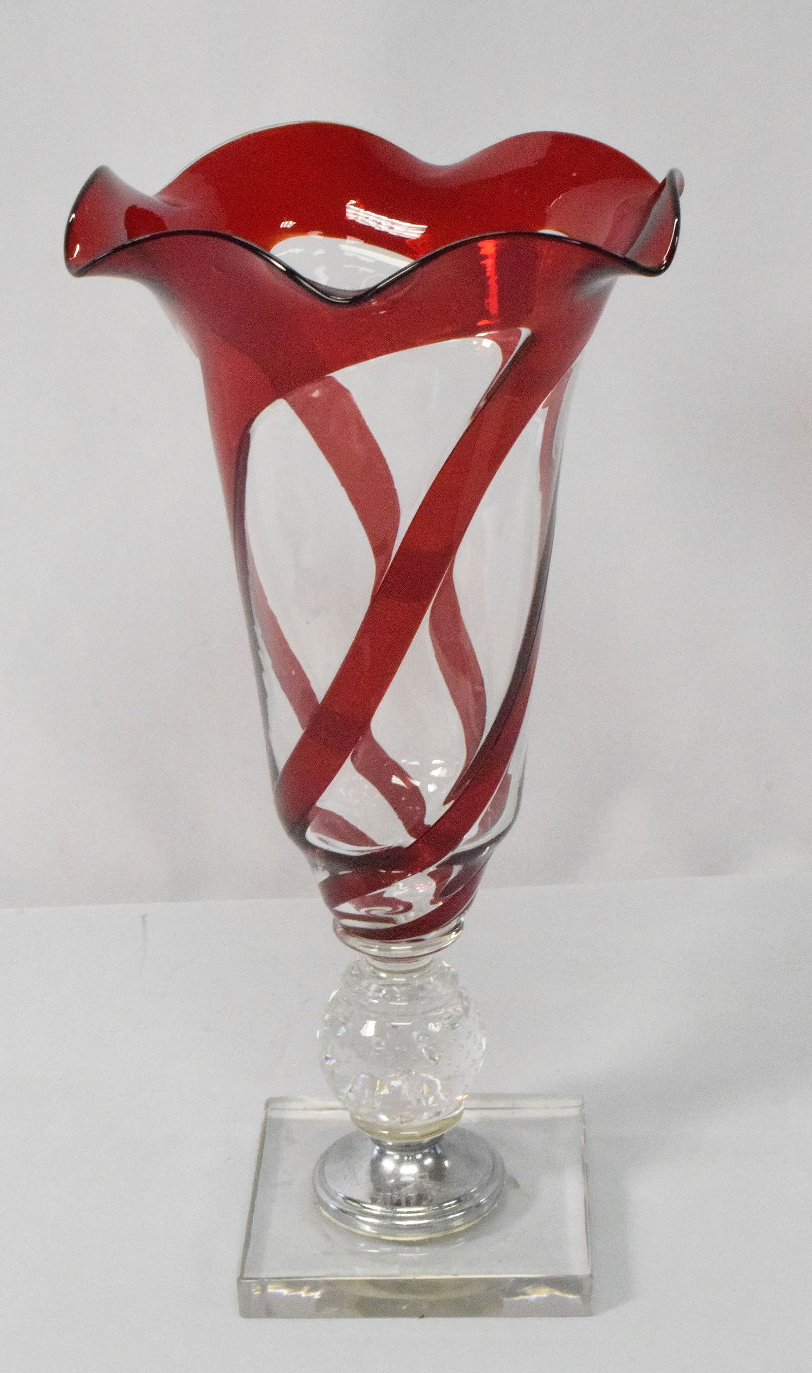 PAIRPOINT FOOTED RUBY SWIRL FLARE VASE (1 of 6)
