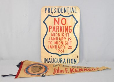 (2) JOHNF KENNEDY INAUGURATION SIGN & PENNANT
