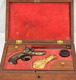 FINE CASED HENRY DERRINGER SINGLE SHOT PISTOL