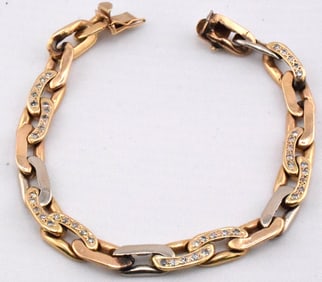 14K DIAMOND LINK WHITE & YELLOW GOLD BRACELET