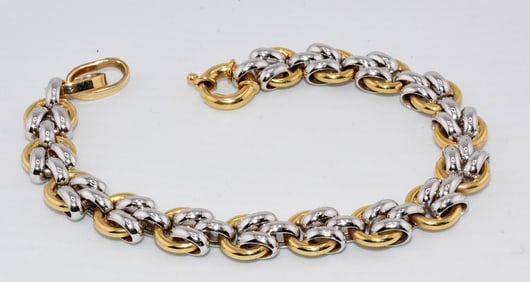 14K ITALIAN LINK WHITE & YELLOW GOLD BRACELET
