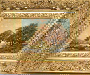 ALEXANDRE RENE VERON (1826-1897) OIL PAINTING: Alexandre René Veron (1826 - 1897) was active/lived in France. Titled "Mare aux fees Fountaun pleau" Pastoral painting with cows. Black lighted Good condition. Oil on panel. Image 8inches x 6 inches.