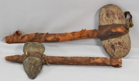 TWO EARLY NATIVE AMERICAN STONE HEAD TOMAHAWKS