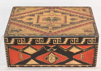 19th/20th PAINTED NATIVE AMERICAN WOOD HUMIDOR BOX