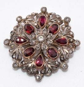 ANTIQUE ROSE DIAMOND & RUBY or GARNET PIN