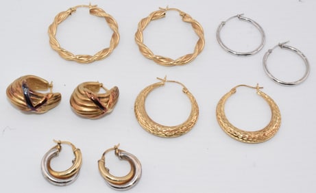(5) MATCHING PAIRS 14K PIERCED EARRINGS
