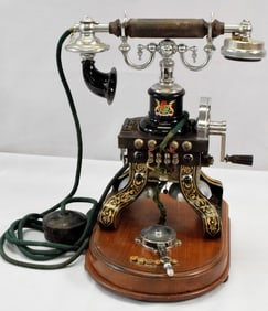 L.M. SKELETON ERICSSON SKELETAL PHONE ON MAHOGANY BASE