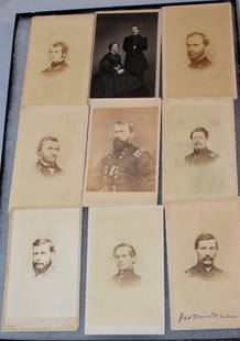 (9) US CIVIL WAR CDV SOLDIERS: Consists of 1) CDV Civil War major-General Joe Hooker by Charles Taber & Co New Bedford Mass. Good condition. 2) CDV Civil War General McClellen and wife. Fair condition. 3) CDV Civil War Major Genera