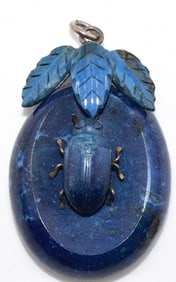 19TH CARVED LAPIS -LAZULI ANTIQUE BEETLE PENDANT