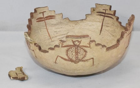 ZUNI TERRACED BOWL WITH FROGS & DRAGONFLIES