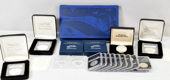 US ASSEMBLED SILVER COMMEMORATIVES & COINS