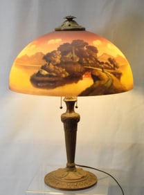 ANTIQUE REVERSE PAINTED SUNSET TABLE LAMP