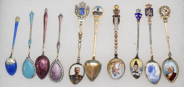 (10) SILVER CONTINENTAL SOUVENIR DEMITASSE SPOONS