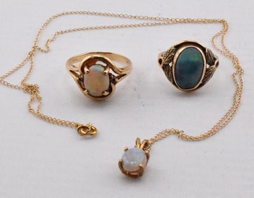 (3) 14K YELLOW GOLD & OPAL JEWELRY