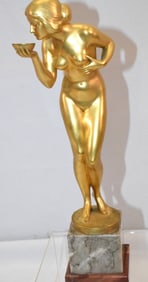 EUGENE WAGNER GILDED BRONZE NUDE SCULPTURE