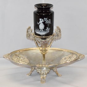 19th MARY GREGORY GLASS AMETHYST VASE AND COMPOTE