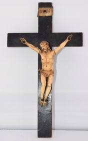 EARLY CARVED INRI BONE CRUCIFIX