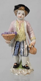 19TH C MEISSEN PORCELAIN BOY GRAPE HARVESTER FIGURE