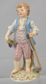 19TH C MEISSEN PORCELAIN GARDENING BOY FIGURE