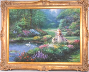 GHAMBARO PASTORAL GIRL WITH BIKE OIL PAINTING