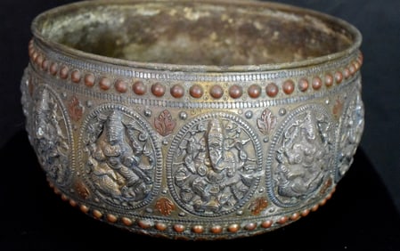 19TH C ASIAN BRONZE MIXED METAL BOWL