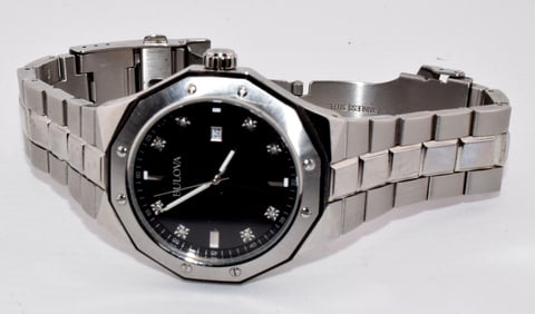 BULOVA DIAMOND & STAINLESS STEEL MENS WATCH