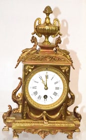 19TH C FRENCH ROCCO BRONZE MANTEL CLOCk