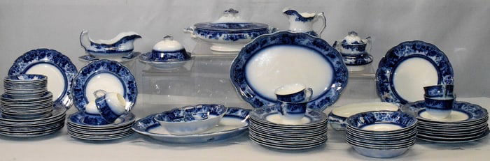 FLOW BLUE JOHNSON BROS. CHINA MONTANA PATTERN