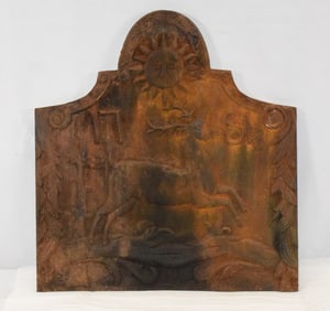 OLD RE-CAST IRON FIREBACK DATED 1781