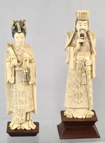 PAIR OF CHINESE CARVED BONE EMPEROR & EMPRESS