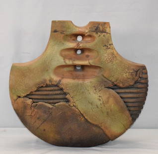 LARGE MODERN STUDIO CERAMIC SCULPTURE: Large modern studio stoneware or ceramic sculpture. Free form design. Sculpture bought by consignor 1980's Newbury St Boston. Sculpture is not marked. Maker not known. 19 1/2 inches x 21inches wide x