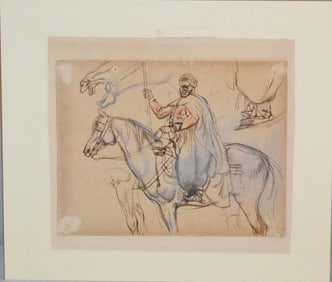 MANNER EUGENE DELACROIX SEPRI-INK COLOR CHALK DRAWING