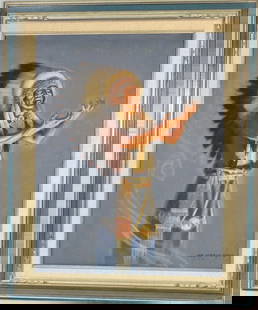 JOE WAANO-GANO GHOST DANCE CHANT PAINTING: Joe Theodore Waano-Gano (1906 - 1982) was active/lived in California. Joe Waano Gano is known for Landscape and Indian figure painting, textile design, commercial art.. Titled on theback. This paintin