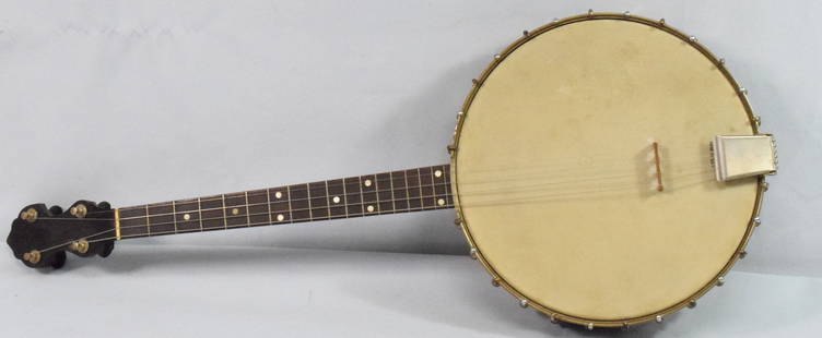 FAIRBANKS VEGA 4 STRING BANJO: Serial number 32362 and marked back side. 29 1/2 inches x 12 inches. Some damage back of neck. Visible in photo. Seems in good condition. No case. Shipping approx. 8 pounds.